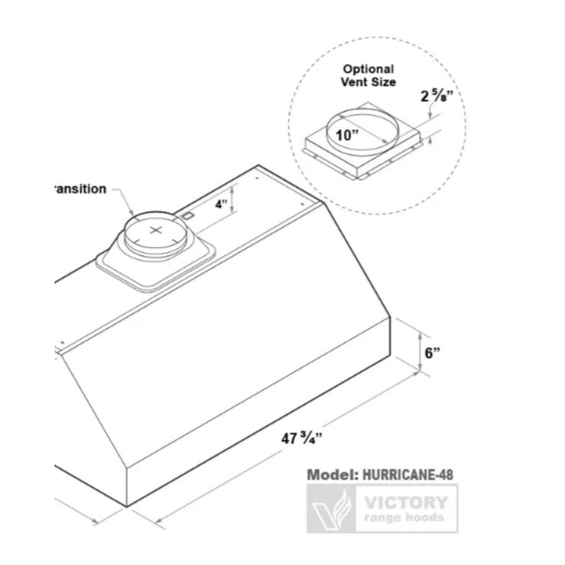 Victory 36-Inch 1200 CFM Under Cabinet Range Hood in Stainless Steel (Hurricane-36)