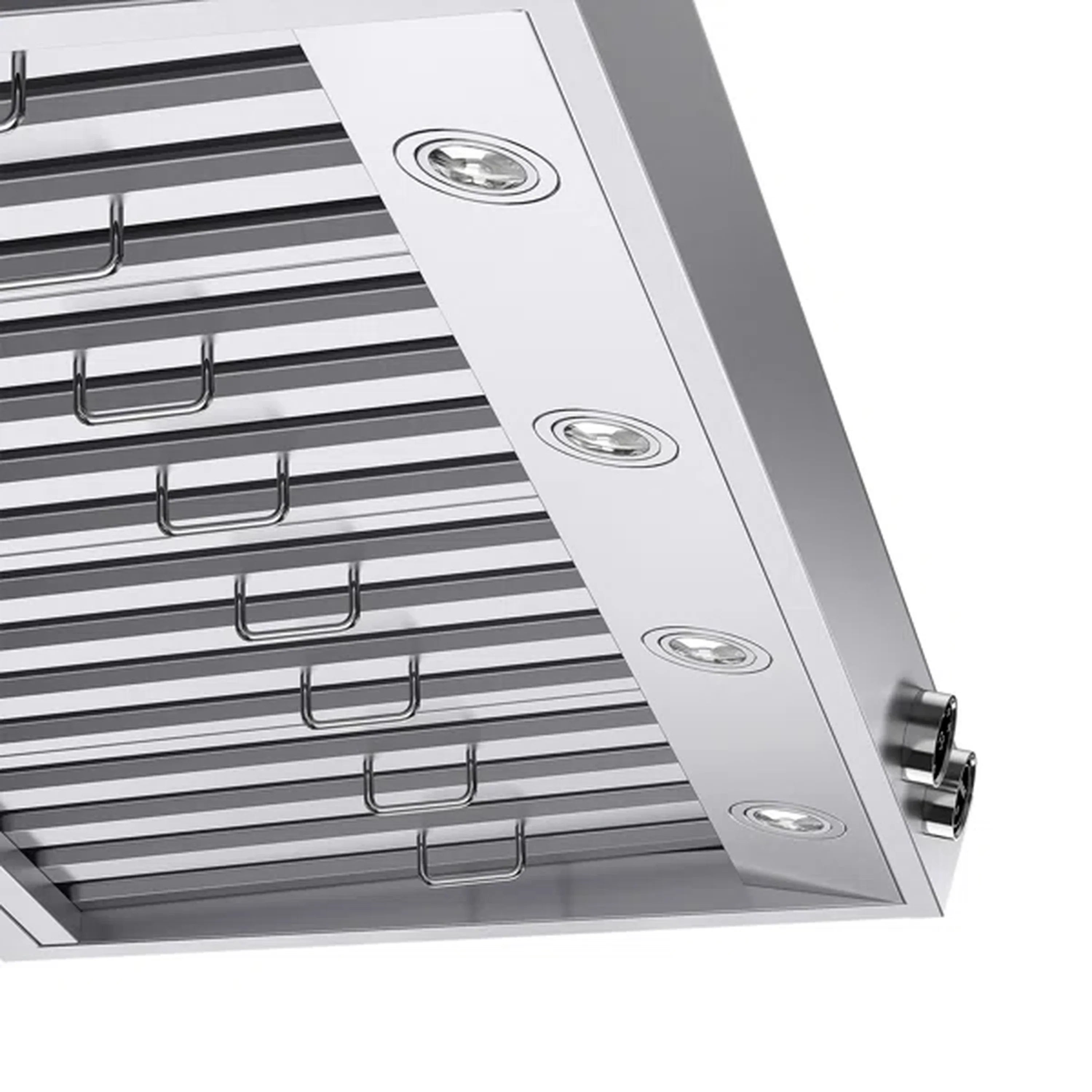 Under-cabinet range hood filter panel with multiple recessed light lenses