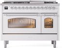 ILVE Nostalgie II 48-Inch Freestanding Natural Gas Dual Fuel Range in White with Chrome Trim (UP48FNMPWHC)
