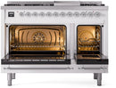 ILVE Nostalgie II 48-Inch Dual Fuel Freestanding Range in White with Chrome Trim (UP48FNMPWHCLP)