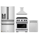 ZLINE Autograph Edition 4-Piece Appliance Package - 30-Inch Gas Range, Refrigerator with Water Dispenser, Wall Mounted Range Hood, & 24-Inch Tall Tub Dishwasher in Stainless Steel with Matte Black Trim (4AKPR-SGRRHDWM30-MB)