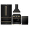 ZLINE Autograph Edition 4-Piece Appliance Package - 30-Inch Gas Range, Refrigerator, Wall Mounted Range Hood, & 24-Inch Tall Tub Dishwasher in Black Stainless Steel with Champagne Bronze Trim (4AKPR-SGRBRHDWV30-CB)