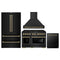 ZLINE Autograph Edition 4-Piece Appliance Package - 48-Inch Gas Range, Refrigerator, Wall Mounted Range Hood, & 24-Inch Tall Tub Dishwasher in Black Stainless Steel with Champagne Bronze Trim (4AKPR-SGRBRHDWV48-CB)