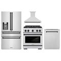 ZLINE Autograph Edition 4-Piece Appliance Package - 30-Inch Gas Range, Refrigerator with Water Dispenser, Wall Mounted Range Hood, & 24-Inch Tall Tub Dishwasher in Stainless Steel with Matte Black Trim (4AKPR-SGRRHDWM30-MB)