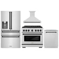ZLINE Autograph Edition 4-Piece Appliance Package - 36-Inch Gas Range, Refrigerator with Water Dispenser, Wall Mounted Range Hood, & 24-Inch Tall Tub Dishwasher in Stainless Steel with Matte Black Trim (4AKPR-SGRRHDWM36-MB)