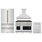 ZLINE Autograph Edition 4-Piece Appliance Package - 48-Inch Gas Range, Refrigerator, Wall Mounted Range Hood, & 24-Inch Tall Tub Dishwasher in Stainless Steel with Champagne Bronze Trim (4AKPR-SGRRHDWM48-CB)