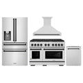 ZLINE Autograph Edition 4-Piece Appliance Package - 48-Inch Gas Range, Refrigerator with Water Dispenser, Wall Mounted Range Hood, & 24-Inch Tall Tub Dishwasher in Stainless Steel with Matte Black Trim (4KAPR-SGRRHDWM48-MB)