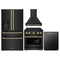 ZLINE Autograph Edition 4-Piece Appliance Package - 30-Inch Gas Range, Refrigerator with Water Dispenser, Wall Mounted Range Hood, & 24-Inch Tall Tub Dishwasher in Black Stainless Steel with Champagne Bronze Trim (4KAPR-SGRBRHDWV30-CB)