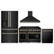 ZLINE Autograph Edition 4-Piece Appliance Package - 48-Inch Gas Range, Refrigerator with Water Dispenser, Wall Mounted Range Hood, & 24-Inch Tall Tub Dishwasher in Black Stainless Steel with Gold Trim (4KAPR-SGRBRHDWV48-G)