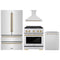 ZLINE Autograph Edition 4-Piece Appliance Package - 30-Inch Gas Range, Refrigerator, Wall Mounted Range Hood, & 24-Inch Tall Tub Dishwasher in Stainless Steel with Champagne Bronze Trim (4KAPR-SGRRHDWM30-CB)