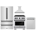 ZLINE Autograph Edition 4-Piece Appliance Package - 30-Inch Gas Range, Refrigerator, Wall Mounted Range Hood, & 24-Inch Tall Tub Dishwasher in Stainless Steel with Matte Black Trim (4KAPR-SGRRHDWM30-MB)