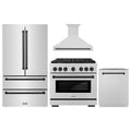 ZLINE Autograph Edition 4-Piece Appliance Package - 36-Inch Gas Range, Refrigerator, Wall Mounted Range Hood, & 24-Inch Tall Tub Dishwasher in Stainless Steel with Matte Black Trim (4KAPR-SGRRHDWM36-MB)