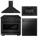 ZLINE 4-Piece Appliance Package - 36-inch Gas Range, Dishwasher, Microwave Drawer & Convertible Wall Mount Range Hood in Black Stainless Steel (4KP-SGRBRH36-MWDW)