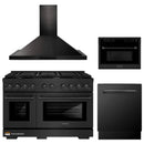 ZLINE 4-Piece Appliance Package - 48-Inch Gas Range, Convertible Wall Mount Hood, Microwave Oven, and 3-Rack Dishwasher in Black Stainless Steel (4KP-SGRBRH48-MODWV)