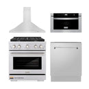 ZLINE 4-Piece Appliance Package - 30-inch Gas Range, Tall Tub Dishwasher, Microwave Drawer & Premium Hood (4KP-SGRRH30-MWDWV)