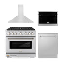 ZLINE 4-Piece Appliance Package - 36-Inch Gas Range, Tall Tub Dishwasher, Microwave Oven & Premium Hood (4KP-SGRRH36-MODWV)