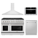 ZLINE 4-Piece Appliance Package - 48-Inch Gas Range, Tall Tub Dishwasher, Microwave Drawer & Convertible Wall Mount Hood (4KP-SGRRH48-MWDWV)