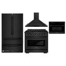 ZLINE 4-Piece Appliance Package - 36-Inch Gas Range, Refrigerator, Convertible Wall Mount Hood, and Microwave Oven in Black Stainless Steel (4KPR-SGRBRH36-MWO)