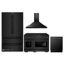 ZLINE 4-Piece Appliance Package - 48-Inch Gas Range, Refrigerator, Convertible Wall Mount Hood, and 3-Rack Dishwasher in Black Stainless Steel (4KPR-SGRBRH48-DWV)