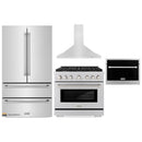 ZLINE 4-Piece Appliance Package - 36-Inch Gas Range, Refrigerator, Convertible Wall Mount Hood, and Microwave Oven in Stainless Steel (4KPR-SGRRH36-MO)