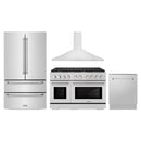 ZLINE 4-Piece Appliance Package - 48-inch Gas Range, 36-inch Refrigerator, Convertible Wall Mount Hood, and 3-Rack Dishwasher in Stainless Steel (4KPR-SGRRH48-DWV)