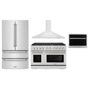 ZLINE 4-Piece Appliance Package - 48-Inch Gas Range, Refrigerator, Convertible Wall Mount Hood, and Microwave Oven in Stainless Steel (4KPR-SGRRH48-MO)