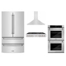 ZLINE 4-Piece Appliance Package - 48-Inch Rangetop, 30-Inch Double Wall Oven, 36-Inch Refrigerator, and Convertible Wall Mount Hood in Stainless Steel (4KPR-RTRH48-AWD)