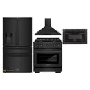 ZLINE 4-Piece Appliance Package - 30-Inch Gas Range, Refrigerator with Water Dispenser, Convertible Wall Mount Hood, and Microwave Drawer in Black Stainless Steel (4KPRW-SGRBRH30-MWD)