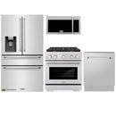 ZLINE 4-Piece Appliance Package - 30-Inch Gas Range, Refrigerator with Water Dispenser, Tall Tub Dishwasher, & Over-the-Range Microwave in Stainless Steel (4KPRW-SGROTRH30-DWV)