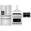ZLINE 4-Piece Appliance Package - 30-Inch Gas Range, Refrigerator with Water Dispenser, Convertible Wall Mount Hood, and Microwave Drawer in Stainless Steel (4KPRW-SGRRH30-MWD)