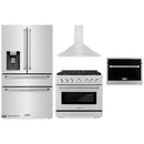 ZLINE 4-Piece Appliance Package - 36-Inch Gas Range, Refrigerator with Water Dispenser, Convertible Wall Mount Hood, and Microwave Oven in Stainless Steel (4KPRW-SGRRH36-MWO)