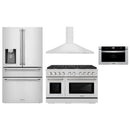 ZLINE 4-Piece Appliance Package - 48-Inch Gas Range, Refrigerator with Water Dispenser, Convertible Wall Mount Hood, and Microwave Drawer in Stainless Steel (4KPRW-SGRRH48-MWD)