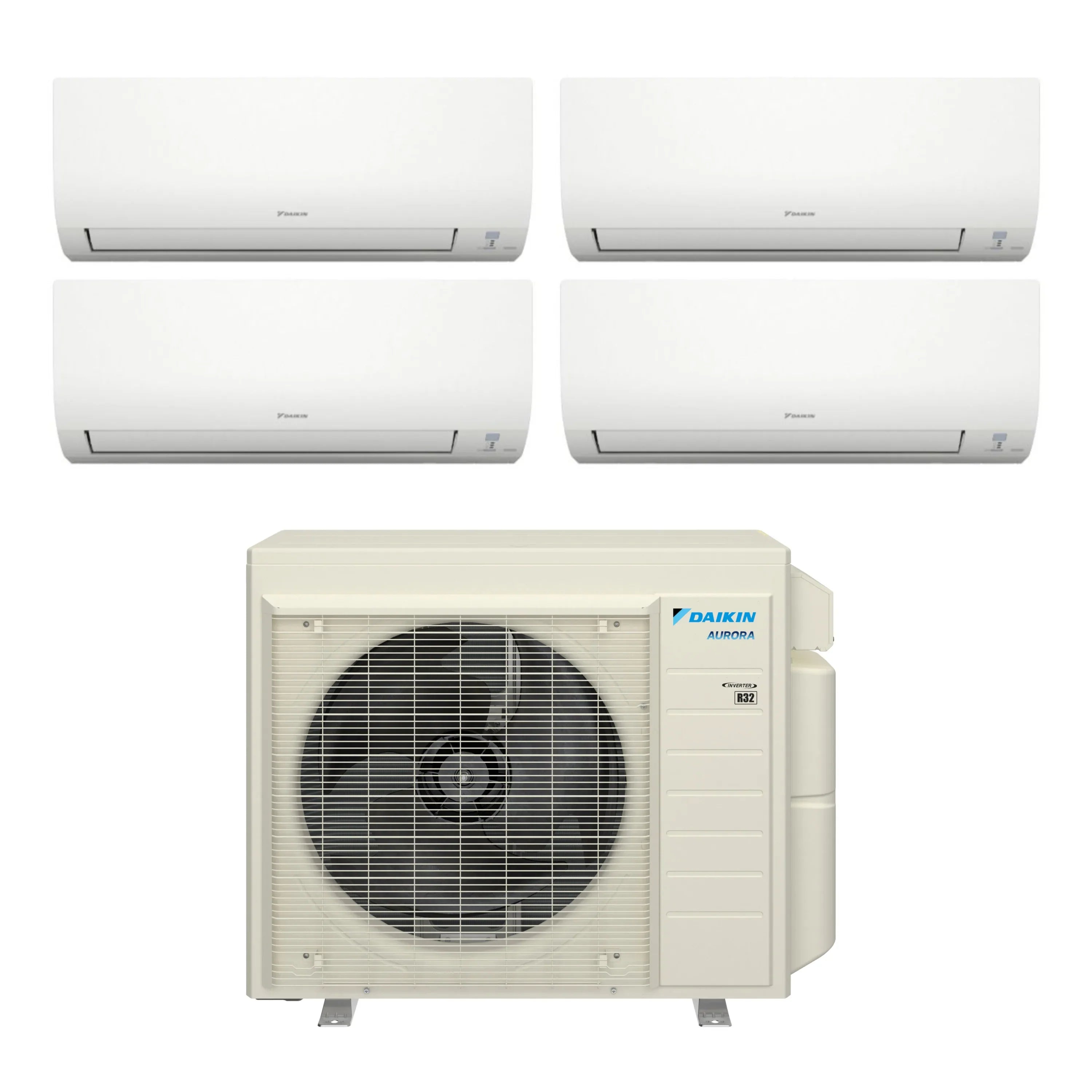 Daikin Aurora ductless mini split system with four wall indoor units and outdoor condenser