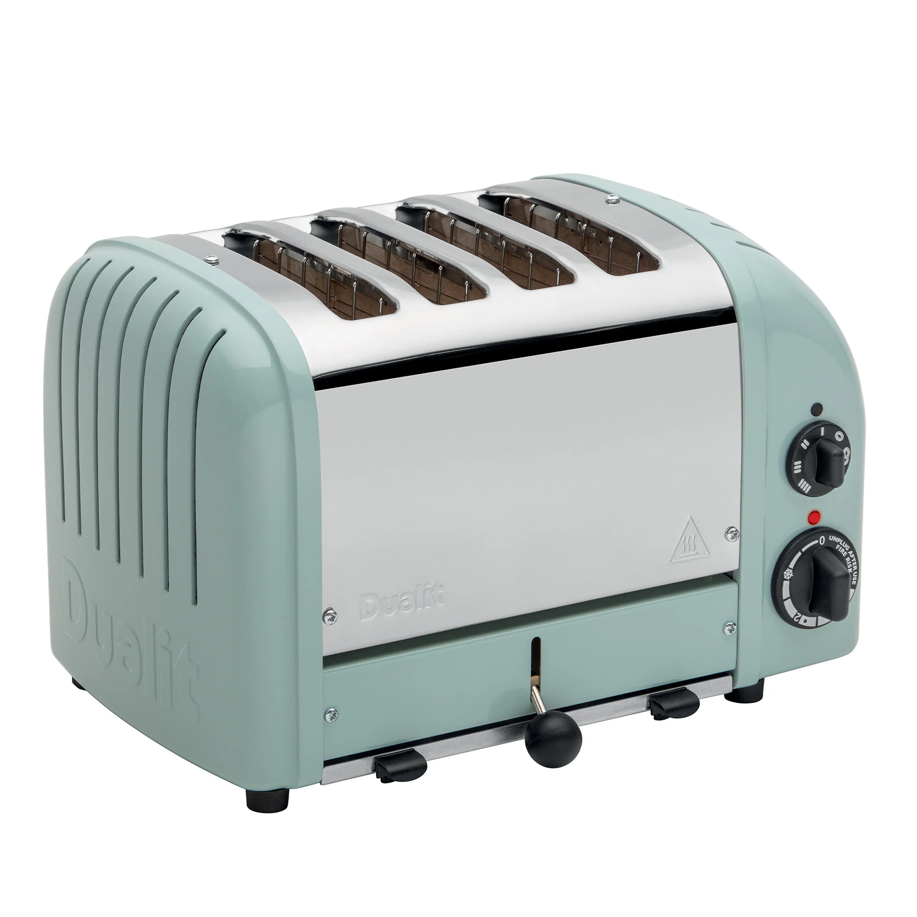 Dualit NewGen four-slice toaster in eucalyptus, with four browning slots