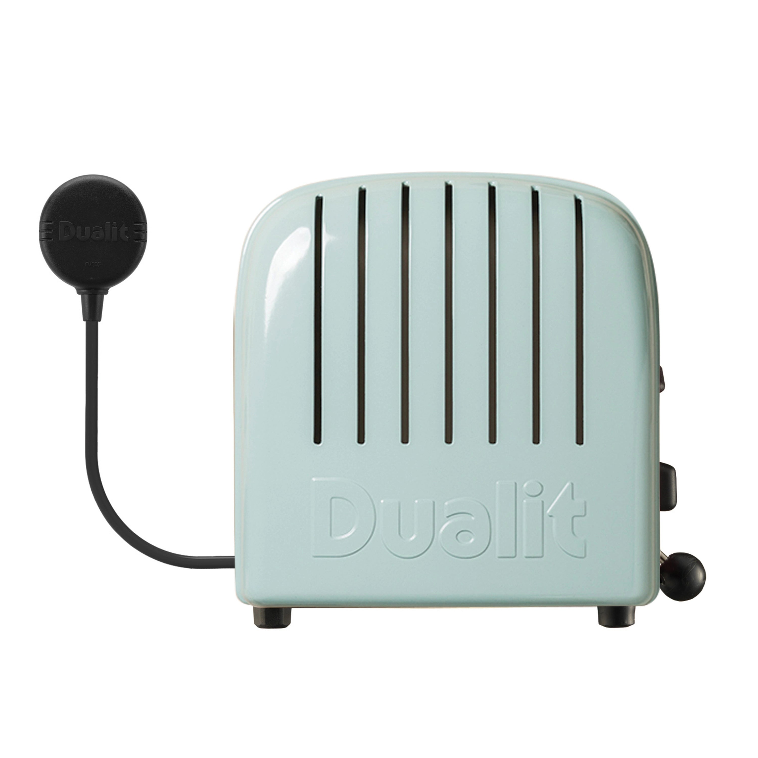 Dualit NewGen four-slice toaster rear view in eucalyptus with power cord