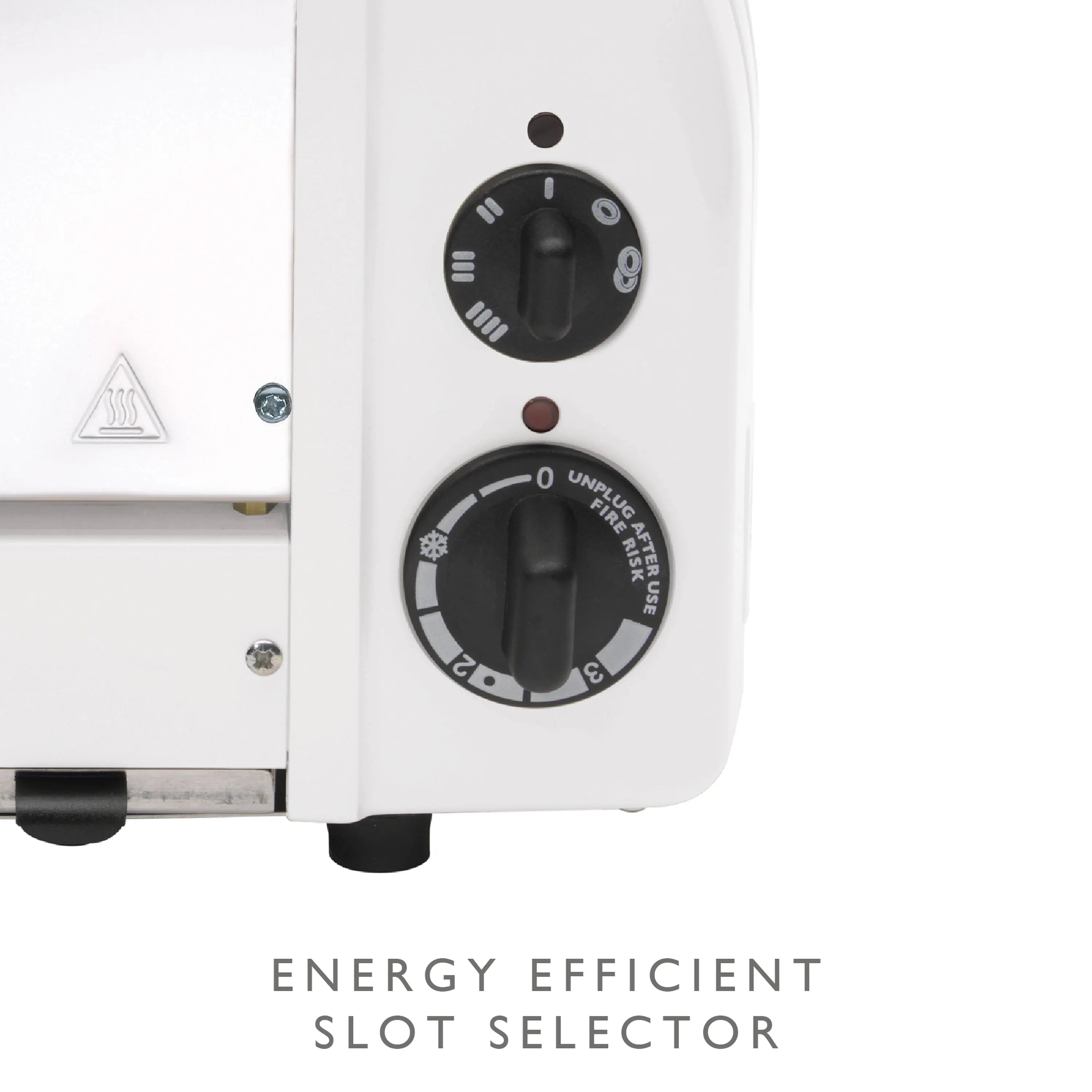 White toaster control panel with two selector knobs