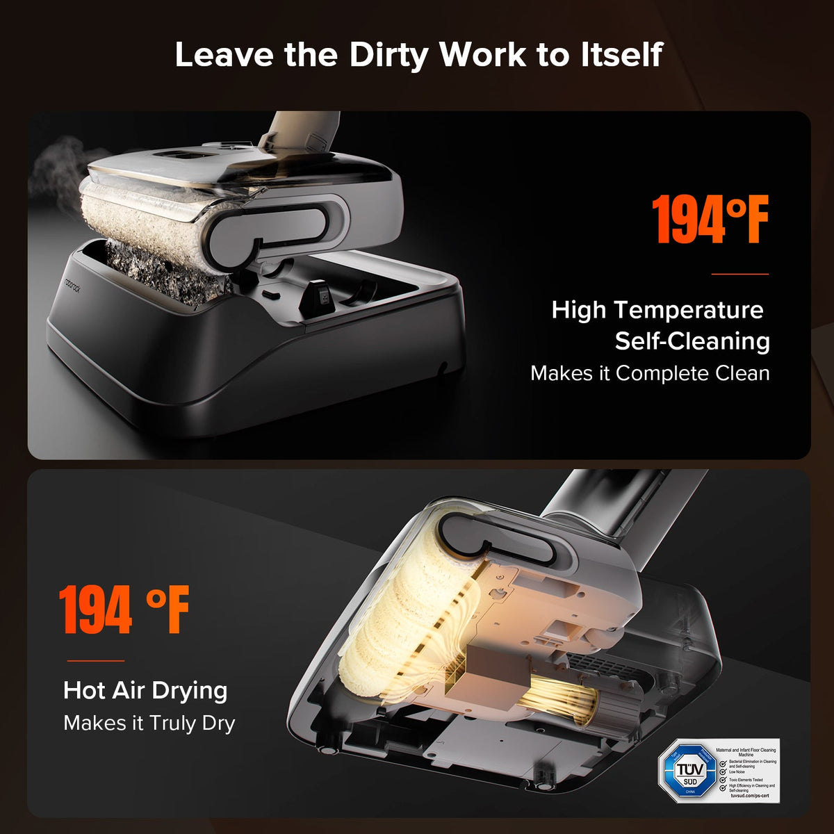 Roborock self-cleaning wet and dry vacuum dock with mop chamber and airflow vents