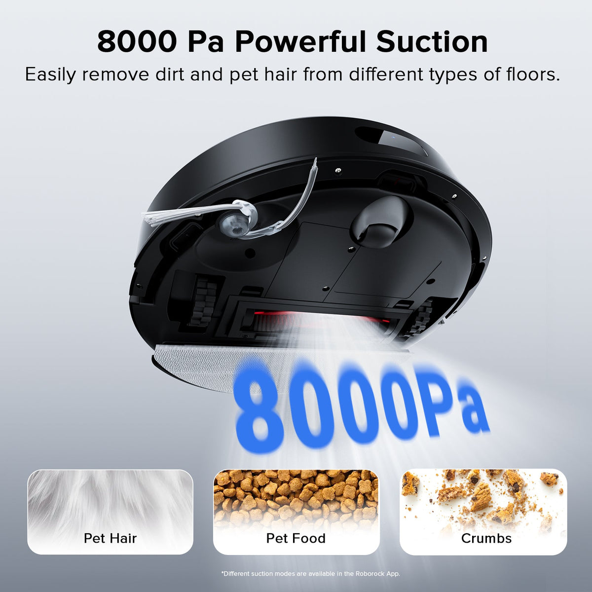 Black robot vacuum underside with main roller brush and side sweepers