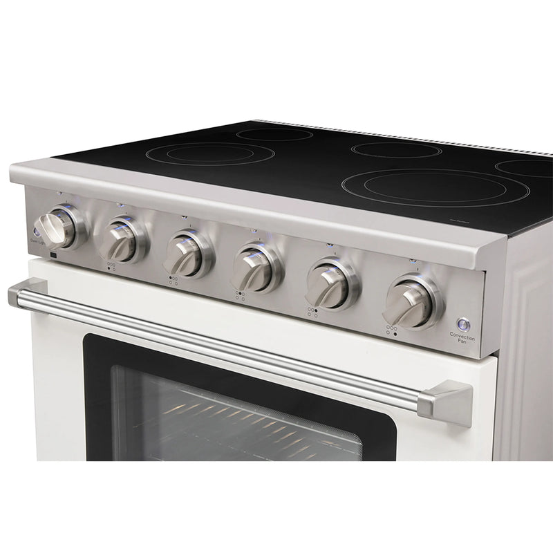Kostch 36-Inch Glass Top Electric Range with 5 Burners & 6 Cu. Ft. Convection Oven in White (KOS-36RE06H-W)