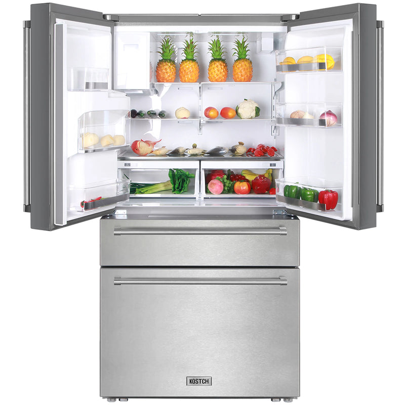 Kostch 36-Inch Counter-Depth Refrigerator with Ice Maker, Water & Ice Dispenser in Stainless Steel (KOS-36RFD07T-SS)