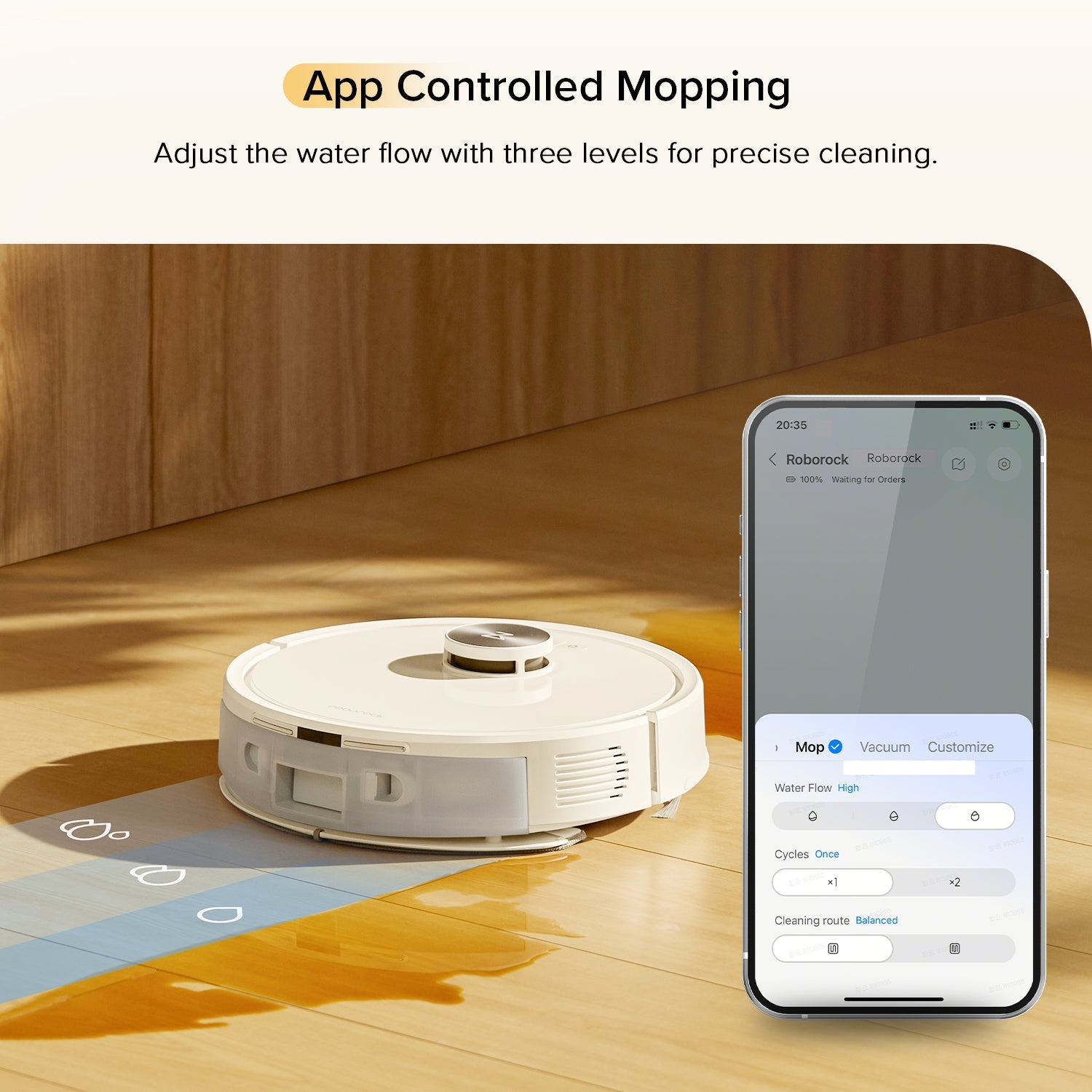 Roborock robot vacuum and mop with smartphone control for mopping intensity