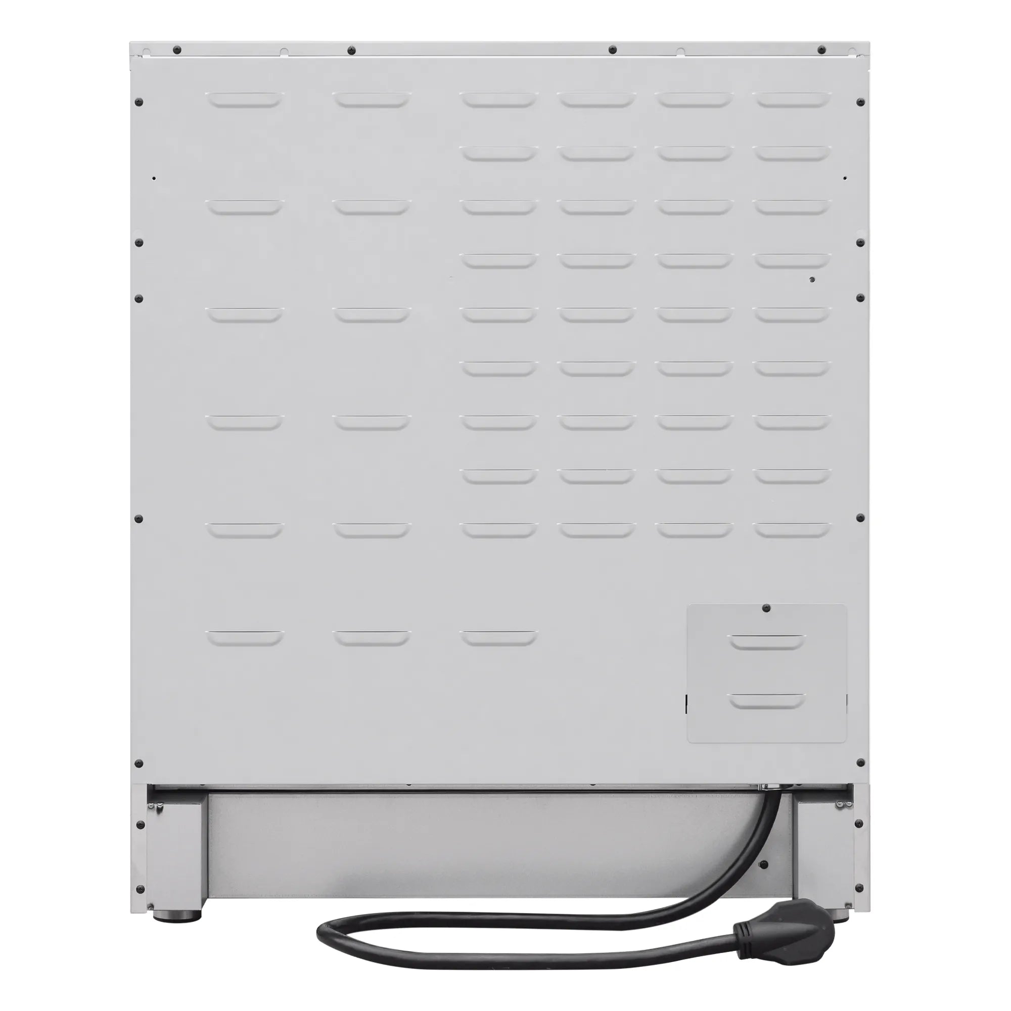 Rear access panel with power cord connection for electric range