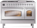 ILVE Nostalgie II 48-Inch Freestanding Natural Gas Dual Fuel Range in Stainless Steel with Chrome Trim (UP48FNMPSSC)