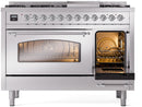 ILVE Nostalgie II 48-Inch Freestanding Natural Gas Dual Fuel Range in Stainless Steel with Chrome Trim (UP48FNMPSSC)