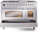 ILVE Nostalgie II 48-Inch Freestanding Natural Gas Dual Fuel Range in Stainless Steel with Chrome Trim (UP48FNMPSSC)