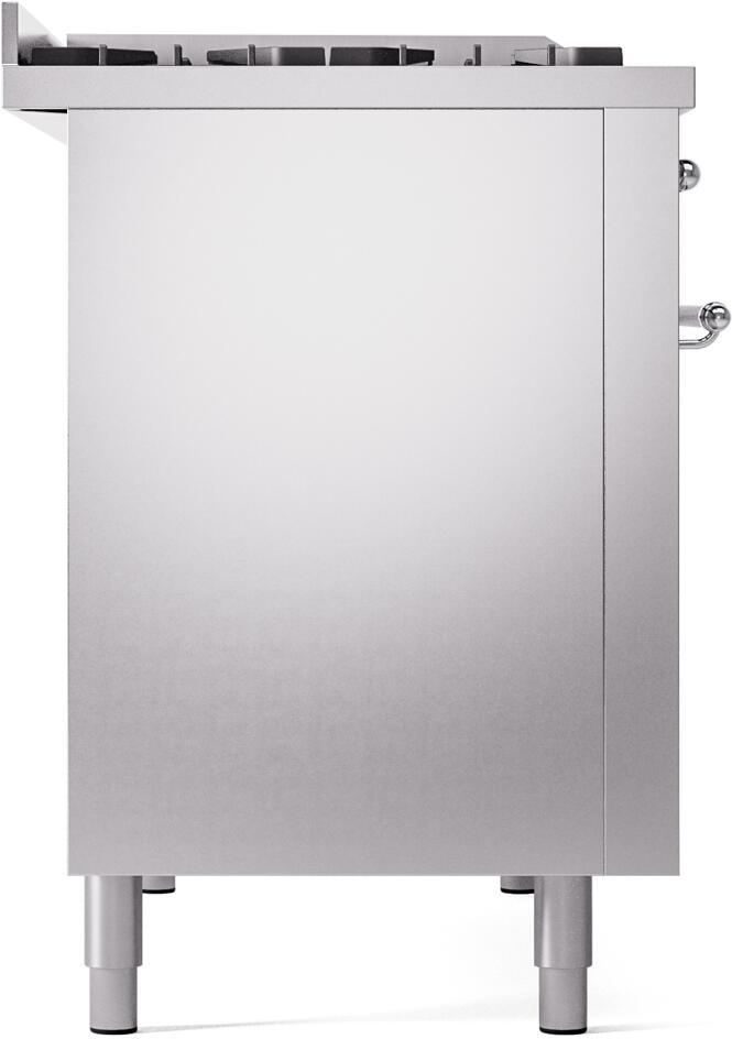 Stainless steel side panel of freestanding dual fuel range with adjustable feet