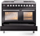 ILVE Professional Plus II 40-Inch Freestanding Natural Gas Dual Fuel Range with 6 Sealed Burner in Glossy Black (UPD40FWMPBK)