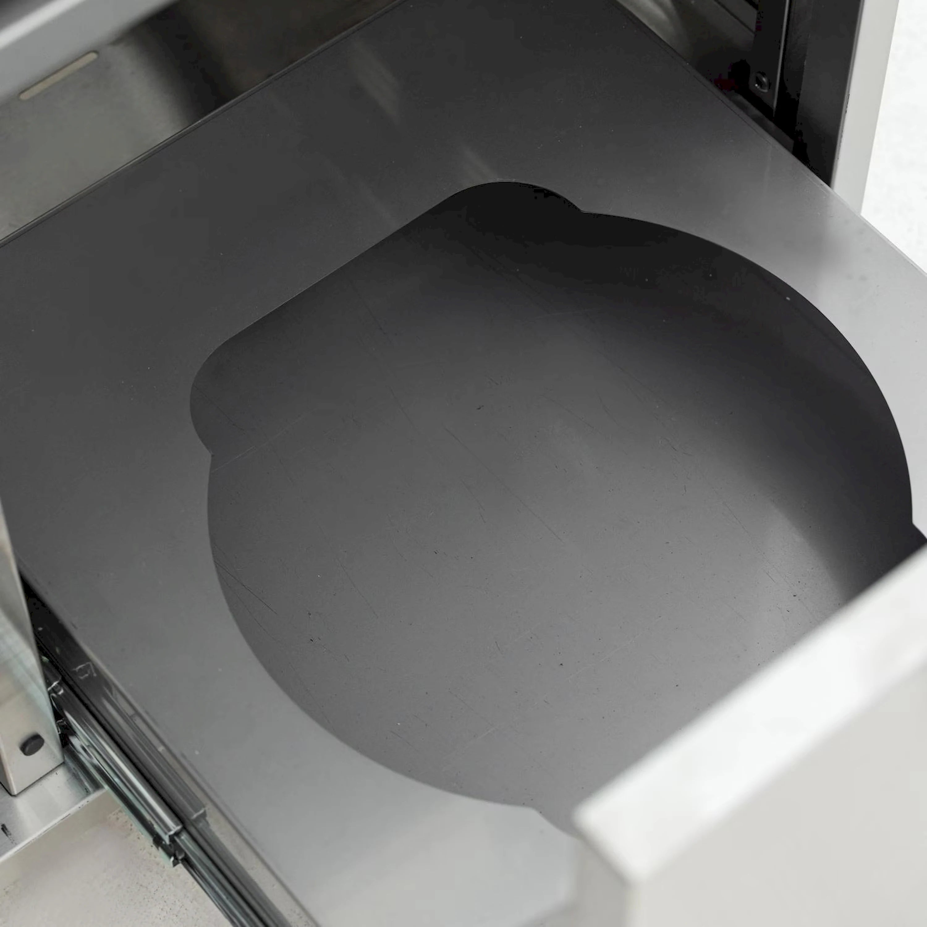 Stainless steel griddle lid with large curved opening