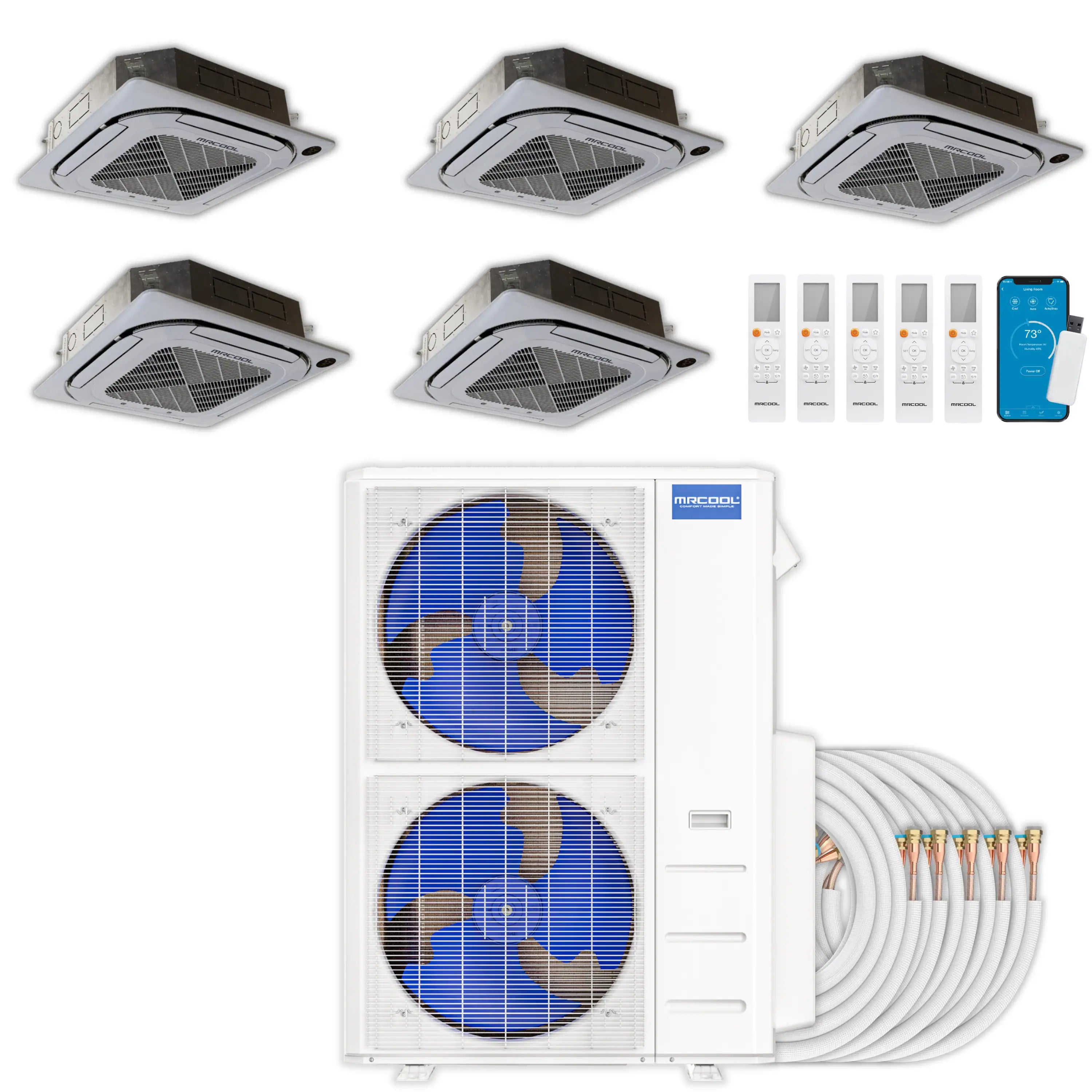 Ceiling-mounted mini split air handlers set with remote and control cards