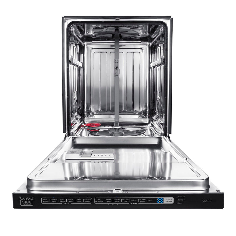 Kucht 4-Piece Appliance Package - 48-Inch  Propane Gas Range, 36" Panel Ready Refrigerator, Under Cabinet Hood, & Panel Ready Dishwasher (APKPR4-KFX480/LP-S-20A)